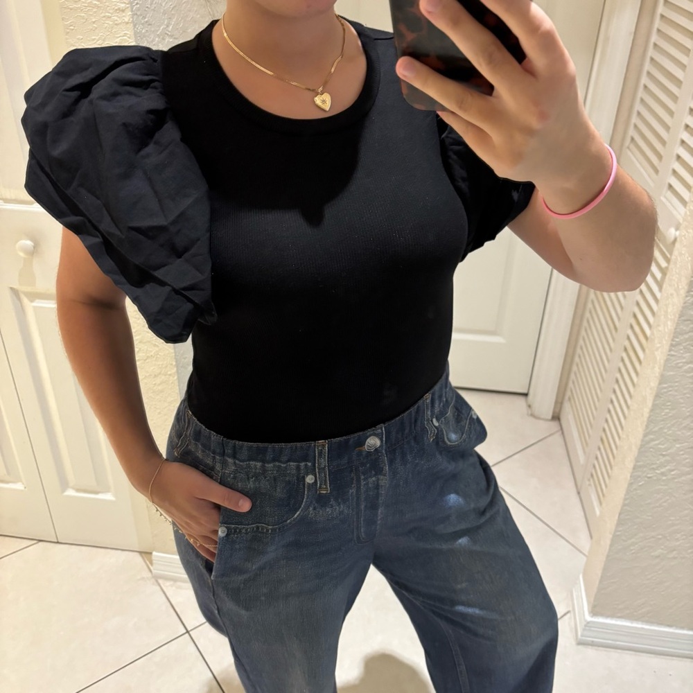 Zara Black Puff Sleeve bodysuit